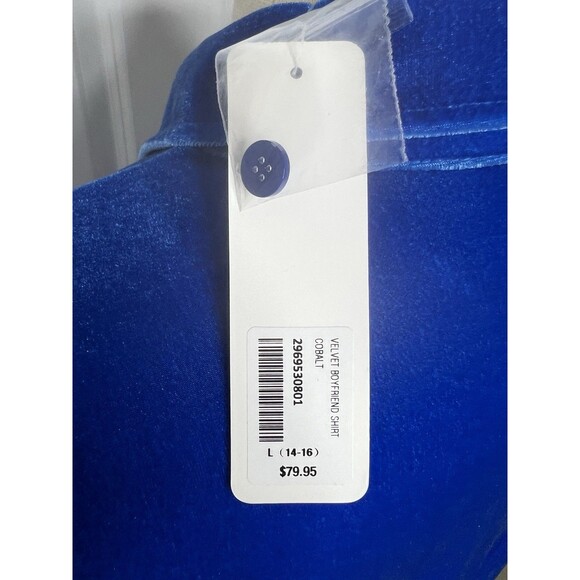 New Soft Surroundings Boyfriend Shirt Velvet Tunic 14-16 Large Cobalt Blue Boho - Picture 10 of 11